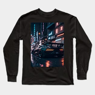 Dark Neon City Sports Car Long Sleeve T-Shirt